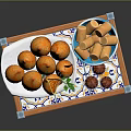 Hot Steamed Glutinous Rice Dumplings With Sliced Filling And Assorted Snacks On Decorative Tray