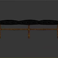 Classic Wooden Bench With Three Section Blue Upholstered Seat And Decorative Legs