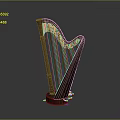 Elegant Wooden Harp With Golden Strings And Decorative Wooden Frame Base