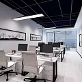 Modern Public Office Space Interior With White Desks Office Chairs Computer Monitors And City View