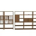 Pair of Wooden Etagere Display Shelves with Multiple Open Compartments and Lattice Panels