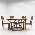 Round Dining Table Set With White Tabletop And Six Wooden Chairs 3d model