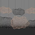 Cloud Shaped Chandeliers in Black and Gold with Mesh Structure and Small Light Dots Hanging