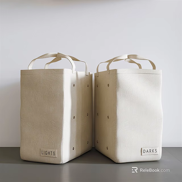 Beige Fabric Storage Boxes With Handles Button Details And Labels Lights Draws 3d model 