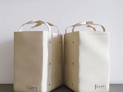 Beige Fabric Storage Boxes With Handles Button Details And Labels Lights Draws 3d model