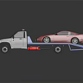Black Tow Truck Transporting Red Sports Car On Flatbed Trailer