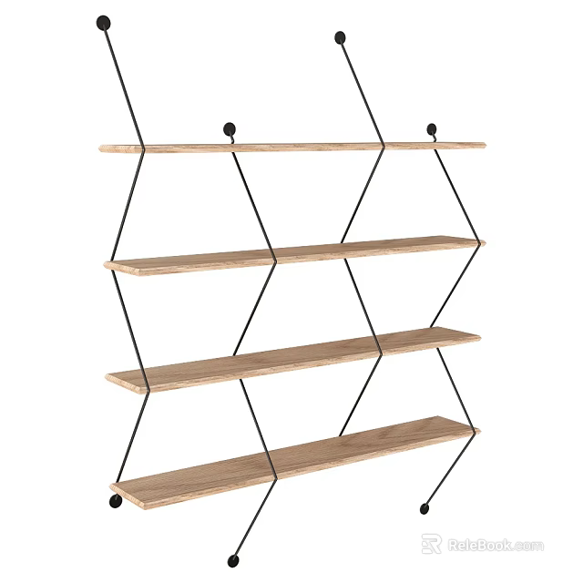 Modern Multi Tiered Shelves With Wooden Boards And Metal Frames 3d model 