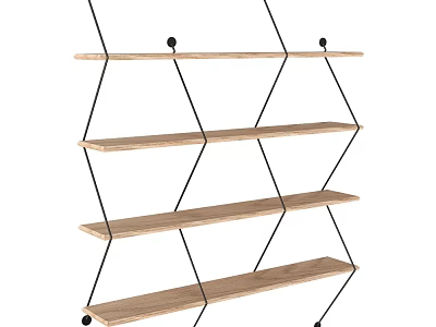 Modern Multi Tiered Shelves With Wooden Boards And Metal Frames 3d model
