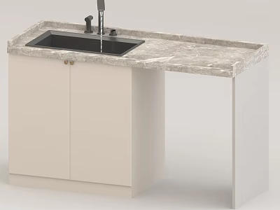 Modern Bathroom Vanity With Marble Countertop Black Sink And White Cabinet Doors 3d model