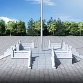 White Flagpole With Stone Railing And Steps In Open Square Under Blue Sky 3d model