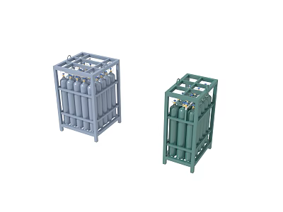 Gray And Green Metal Gas Cylinder Storage Racks With Multiple Cylinders 3d model