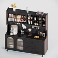 Modern Sideboard With Coffee Machine Mugs Spices Vinyl Record Vase Flowers And Glass Doors
