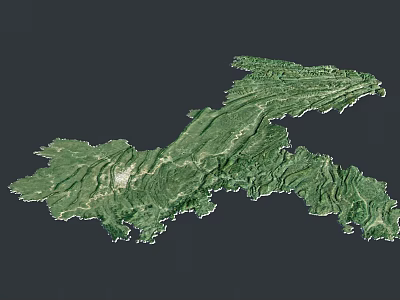 Scenic 3D Terrain Model of Green Mountainous Landscape with Topographic Relief 3d model