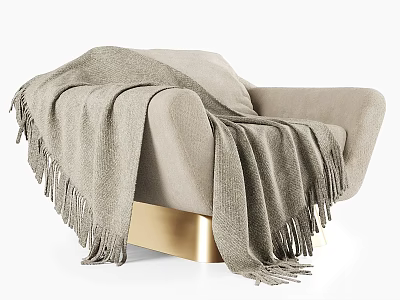 Beige Leisure Chair With Fringed Gray Blanket And Gold Base Design 3d model
