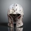 Ancient Spartan Warrior Helmet With Weathered Metal Surface And Historical Military Design