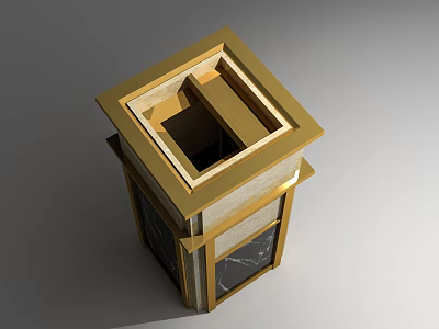 Public Facility Square Trash Can With Golden Frame And Marble Panel Design 3d model