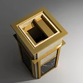 Public Facility Square Trash Can With Golden Frame And Marble Panel Design 3d model