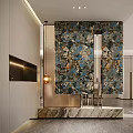 Modern Entryway Hallway Design With Decorative Painting Pendant Light And Marble Floor