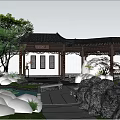 Rockery Stones in Traditional Chinese Garden with Stone Bridge Lotus Pond and Pavilion