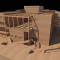 Modern Cultural Center Wooden Architectural Model With Geometric Structure And Multi Level Platforms