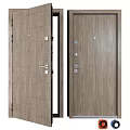 Modern Wooden Swing Door with Horizontal Panel Design and Metal Handles