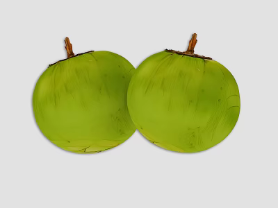 Two Fresh Green Coconuts With Brown Tops On Clean White Surface 3d model