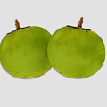 Two Fresh Green Coconuts With Brown Tops On Clean White Surface