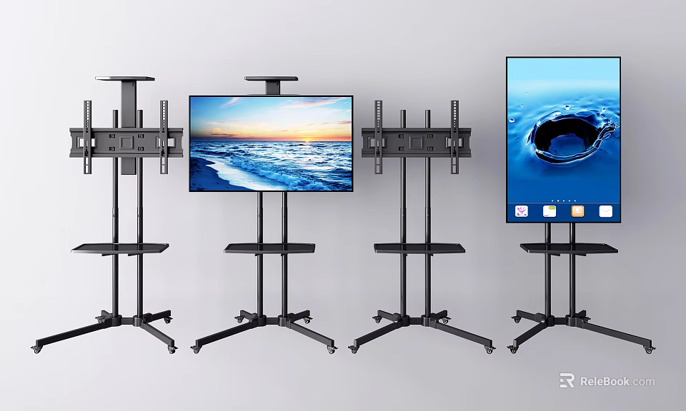 Iron Art Black Mobile TV Stands With Stable Structure And Mounted TVs 3d model 