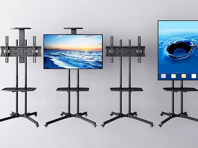 Iron Art Black Mobile TV Stands With Stable Structure And Mounted TVs 3d model