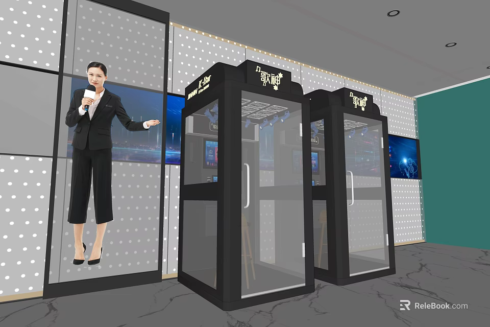 Kopit Soundproof Booths In Modern Office Space With Professional Woman Demonstrating 3d model 