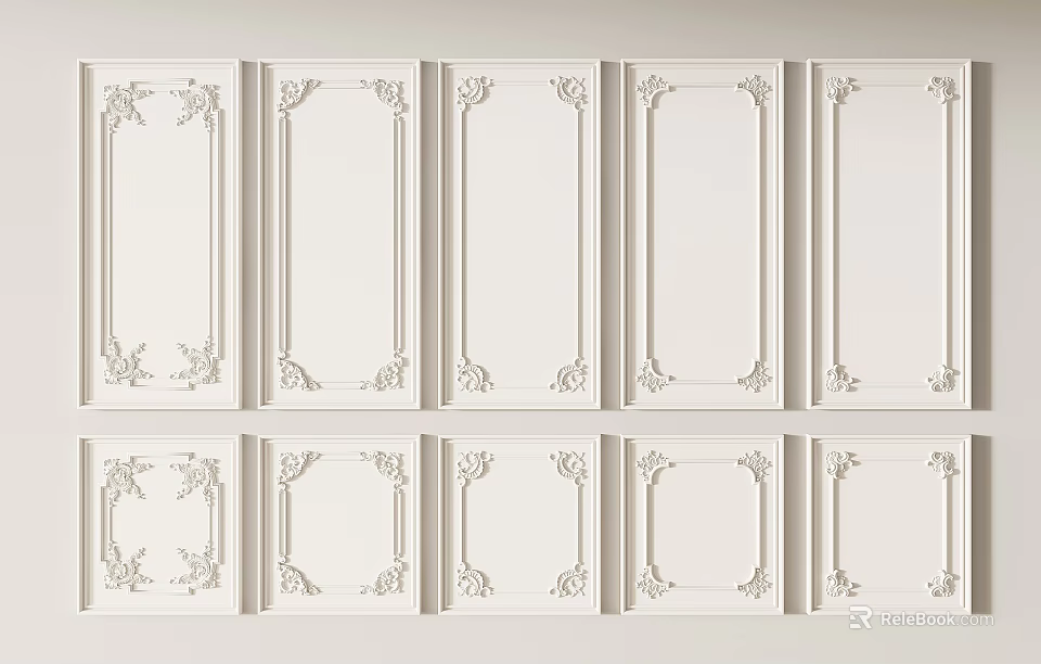 White Wainscoting With Exquisite Carved Decorations 3d model 