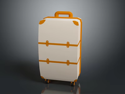 White Stylish Suitcase Design With Orange Handles Straps And Rolling Wheels 3d model