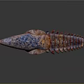 3D Rendered Colorful Aquatic Animal with Dorsal Fins and Skeletal Body Structure