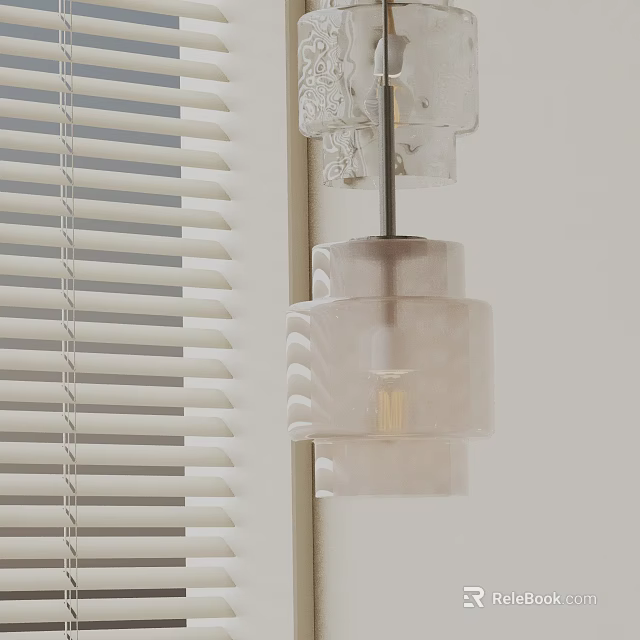 Modern Frosted Glass Pendant Light Hanging Near White Window Blinds In Interior 3d model 