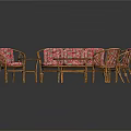Rattan Sofa And Coffee Table Set With Floral Cushions And Matching Chairs For Living Room