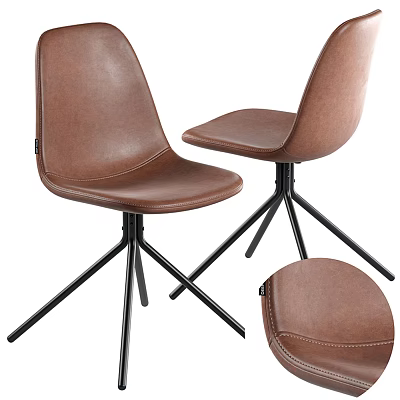 Modern Office Chair With Brown Leather Upholstery And Black Metal Tripod Base 3d model