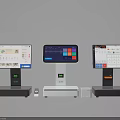 Three Modern POS Terminals With Digital Screens And Different Base Designs 3d model