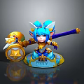 Poppy The Champion Chibi Game Character With Blue Hair White Ears Hammer And Shield