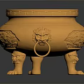 Golden Traditional Incense Burner With Intricate Carved Patterns Claw Feet And Animal Head Decorations