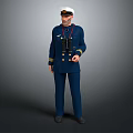 Man in Blue Naval Uniform with White Captain Cap Holding Binoculars and Red Sash