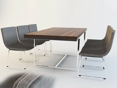 Modern Table and Chair Set With Wooden Top And Gray Fabric Seats For Dining Space 3d model