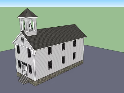 Historic Building With White Walls Black Roof Bell Tower Stone Base And Windows 3d model