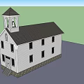 Historic Building With White Walls Black Roof Bell Tower Stone Base And Windows