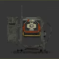 Mechanical Weapon with Metal Components Red Yellow Details 3D Rendered Industrial Design