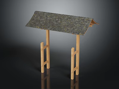 Traditional Wooden Entrance Gate With Tiled Roof And Simple Frame Design 3d model