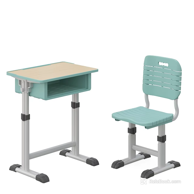 Light Green Kids Chair With Ergonomic Backrest Black Casters And Matching Adjustable Desk 3d model 