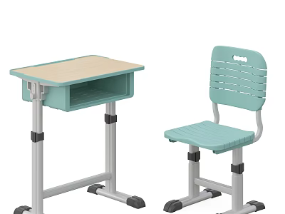 Light Green Kids Chair With Ergonomic Backrest Black Casters And Matching Adjustable Desk 3d model