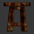 Rustic Wooden Stool With Round Top Three Legs And Natural Wood Grain