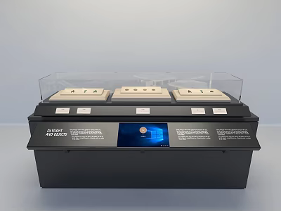 Black Display Device Featuring Three Transparent Lids And Blue Control Screen 3d model