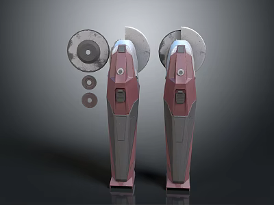 Pink And Gray Handheld Power Tools With Circular Blades And Accessories 3d model